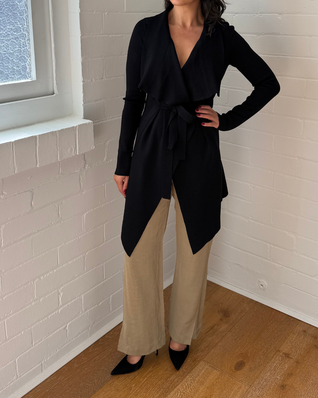 Scanlan Theodore Crepe Knit Waterfall Cardigan - Size Medium