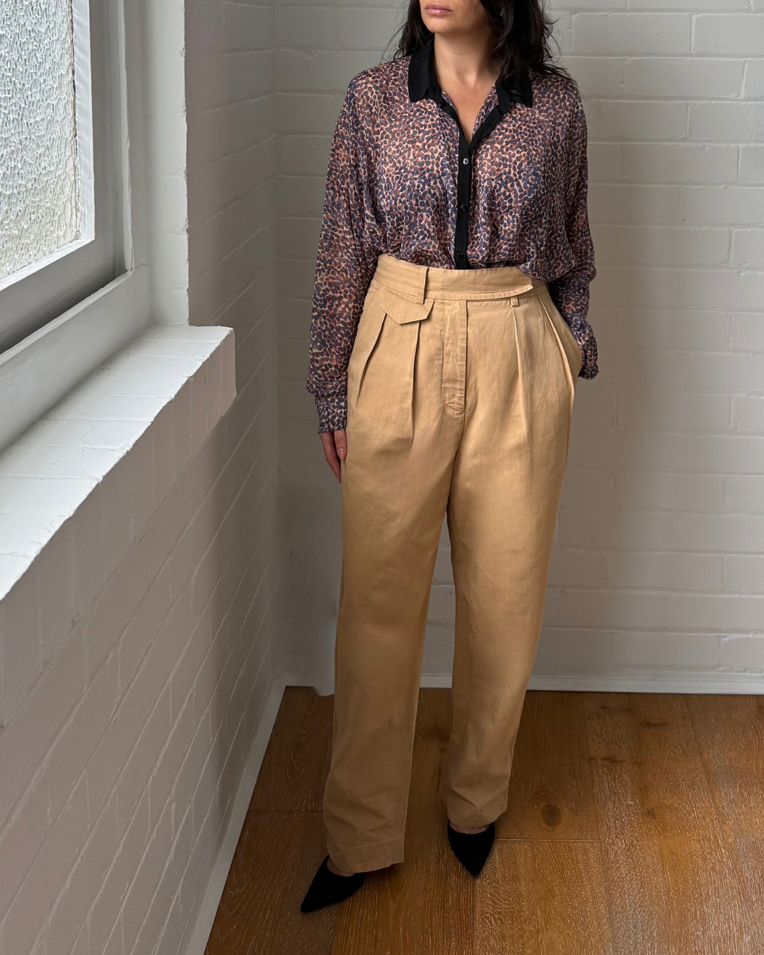 Oroton Camel High Waisted Pleated Pants - Size 10