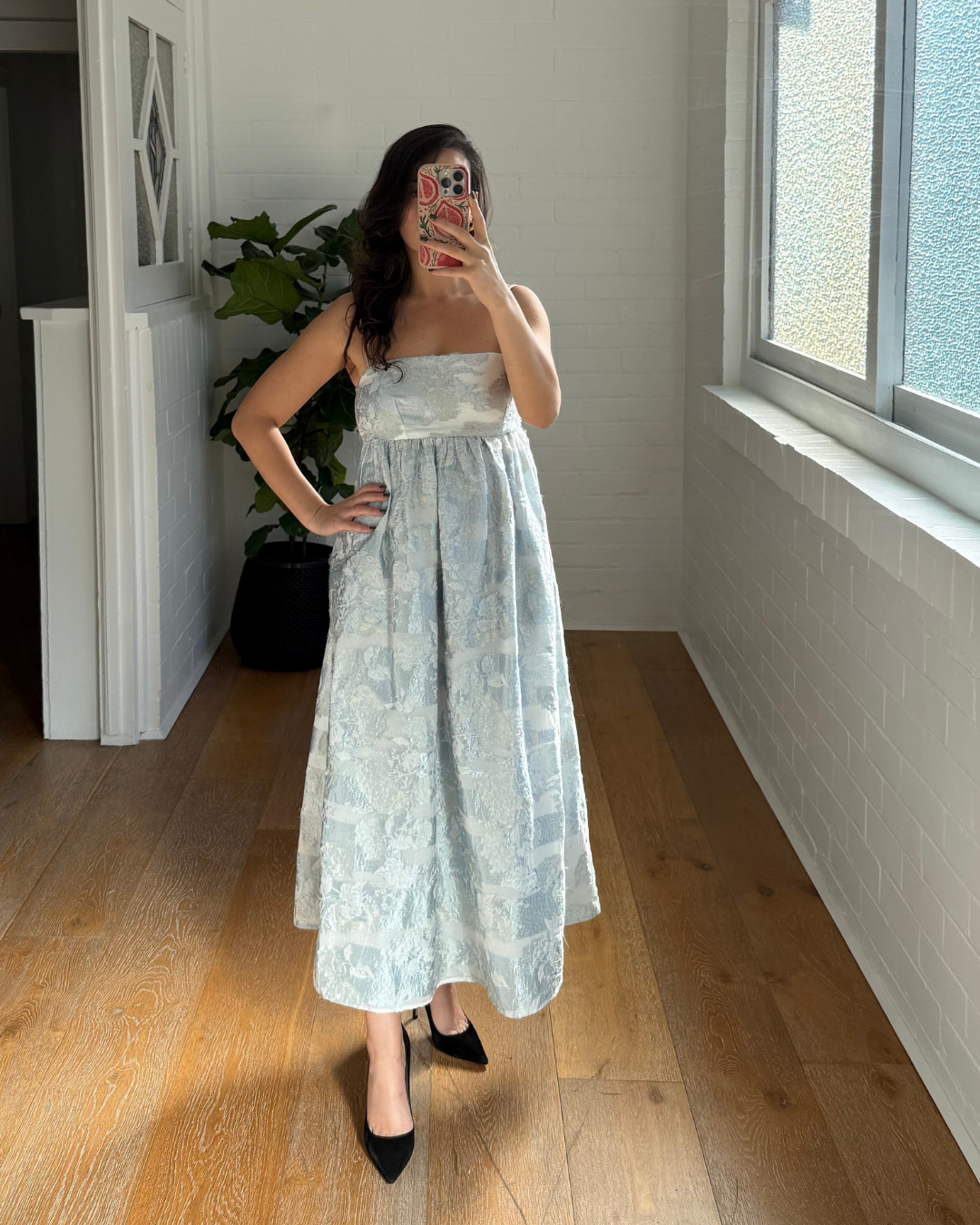 Stine Goya Darya Floral Cloqué Midi Dress - Size 6