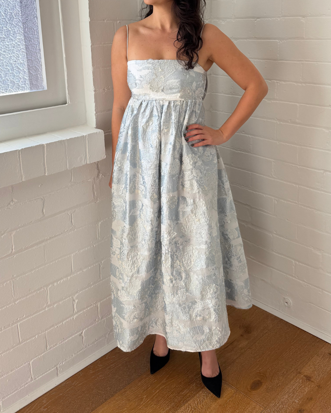 Stine Goya Darya Floral Cloqué Midi Dress - Size 6