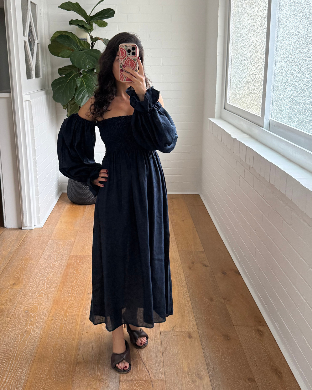 Sleeper Atlanta Linen Dress Navy- Size Small