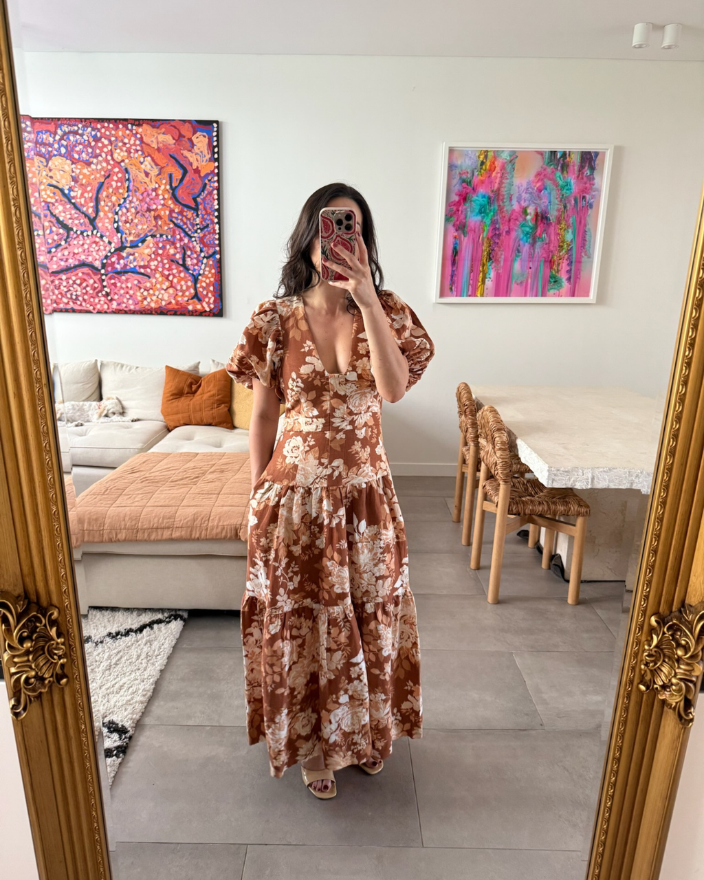 Shona Joy Capucine Plunged Short Sleeve Midi Dress - Size 8