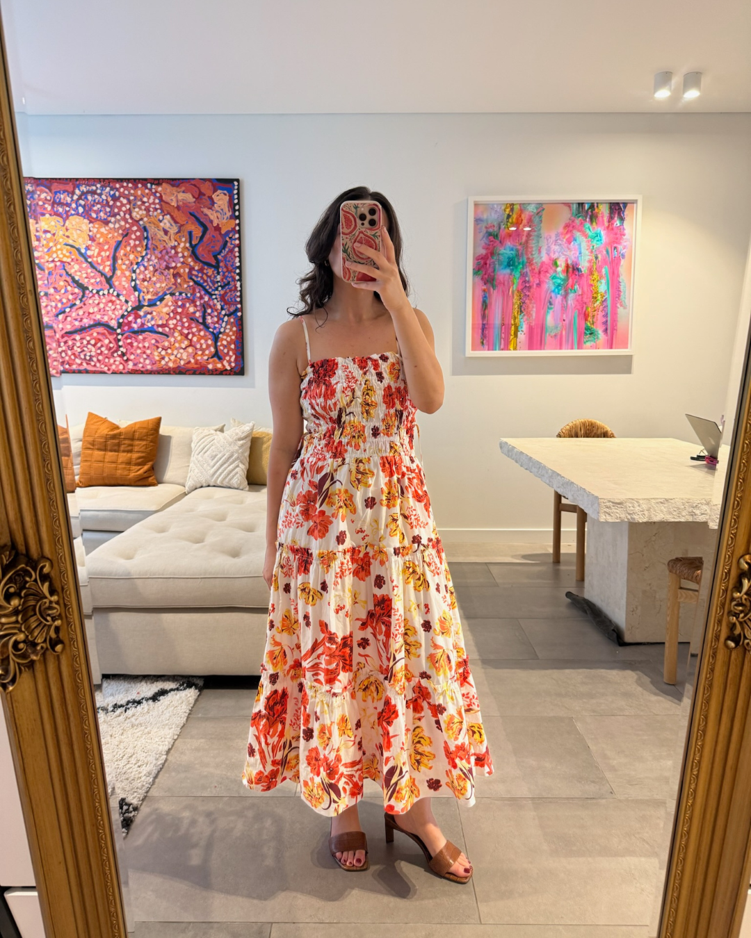 Shona Joy Kalani Shirred Tiered Midi Dress Floral - Size 6-8