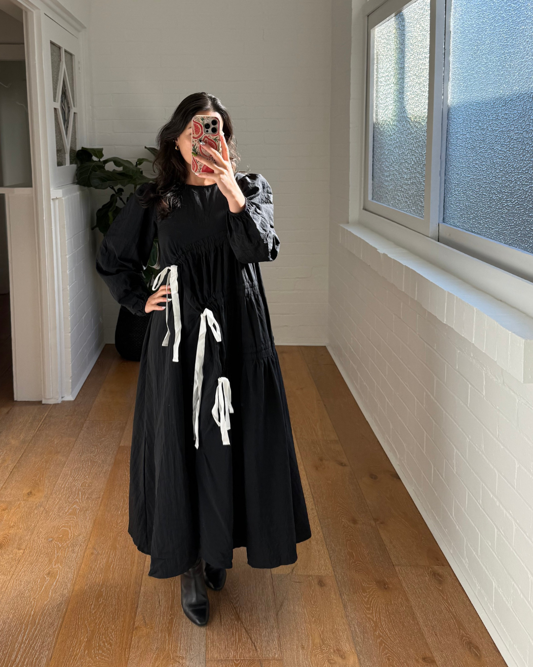 Ghospell Campbell Ruched Midi Dress - XS