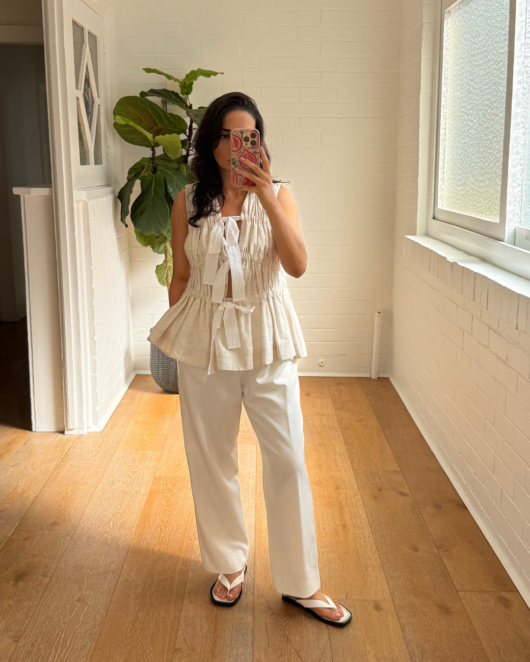 Lovaan Ruched Tie Front Peplum Top - Size 10