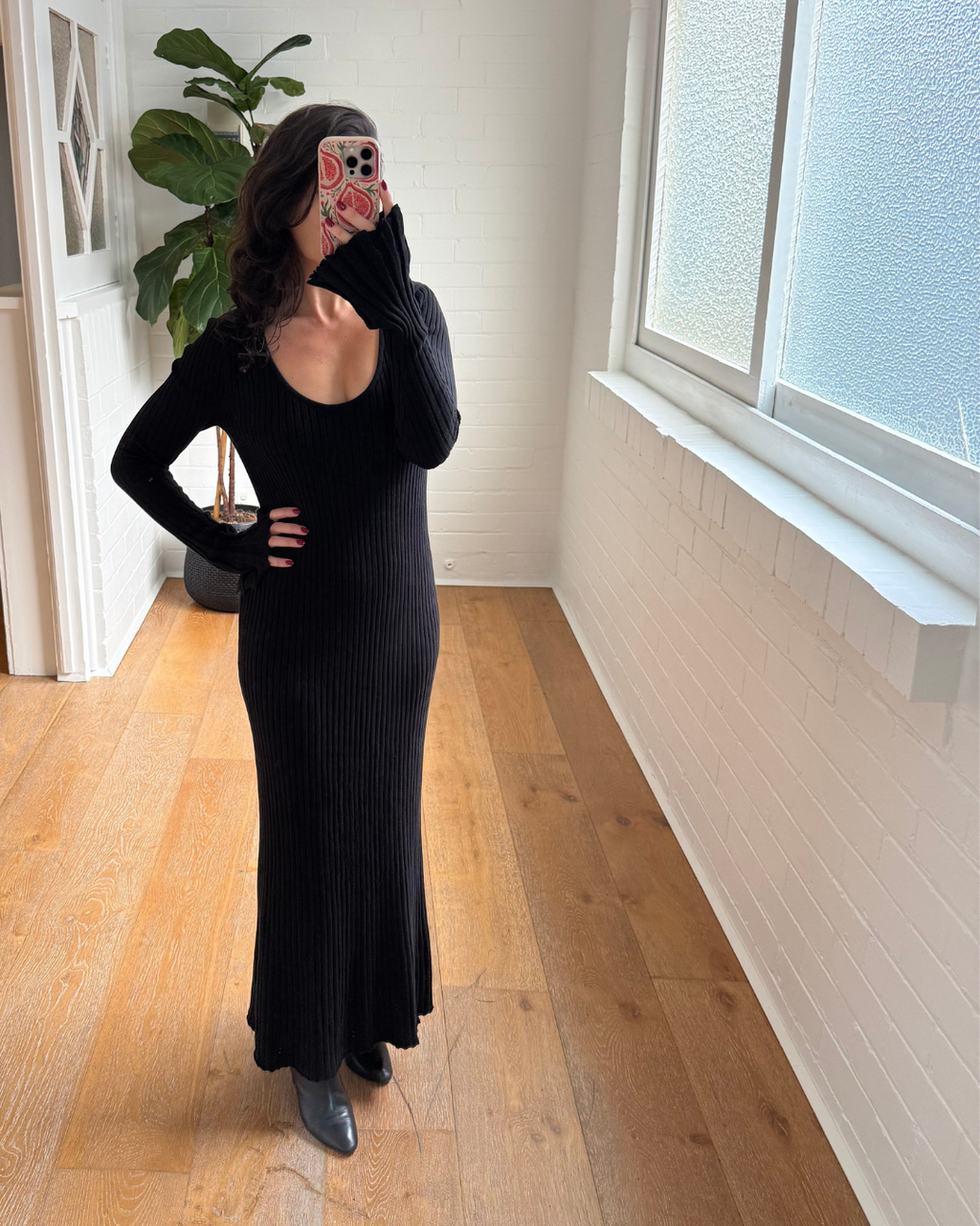 Friends with Frank Cleo Scoop Neck Knit Dress Black - Size Medium