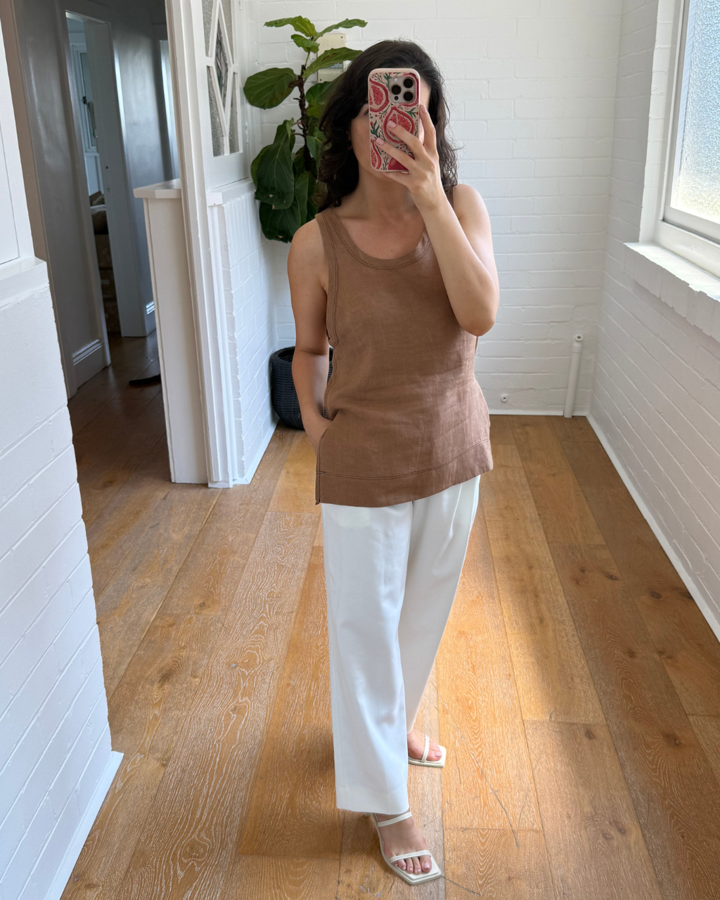 Bassike Linen Slouch Tank - Size 0 (AU 6-8)
