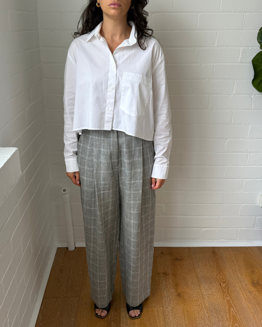 Sandro Hoviv Cropped Wide-Leg Plaid Pants - Size 38 (AU 10)