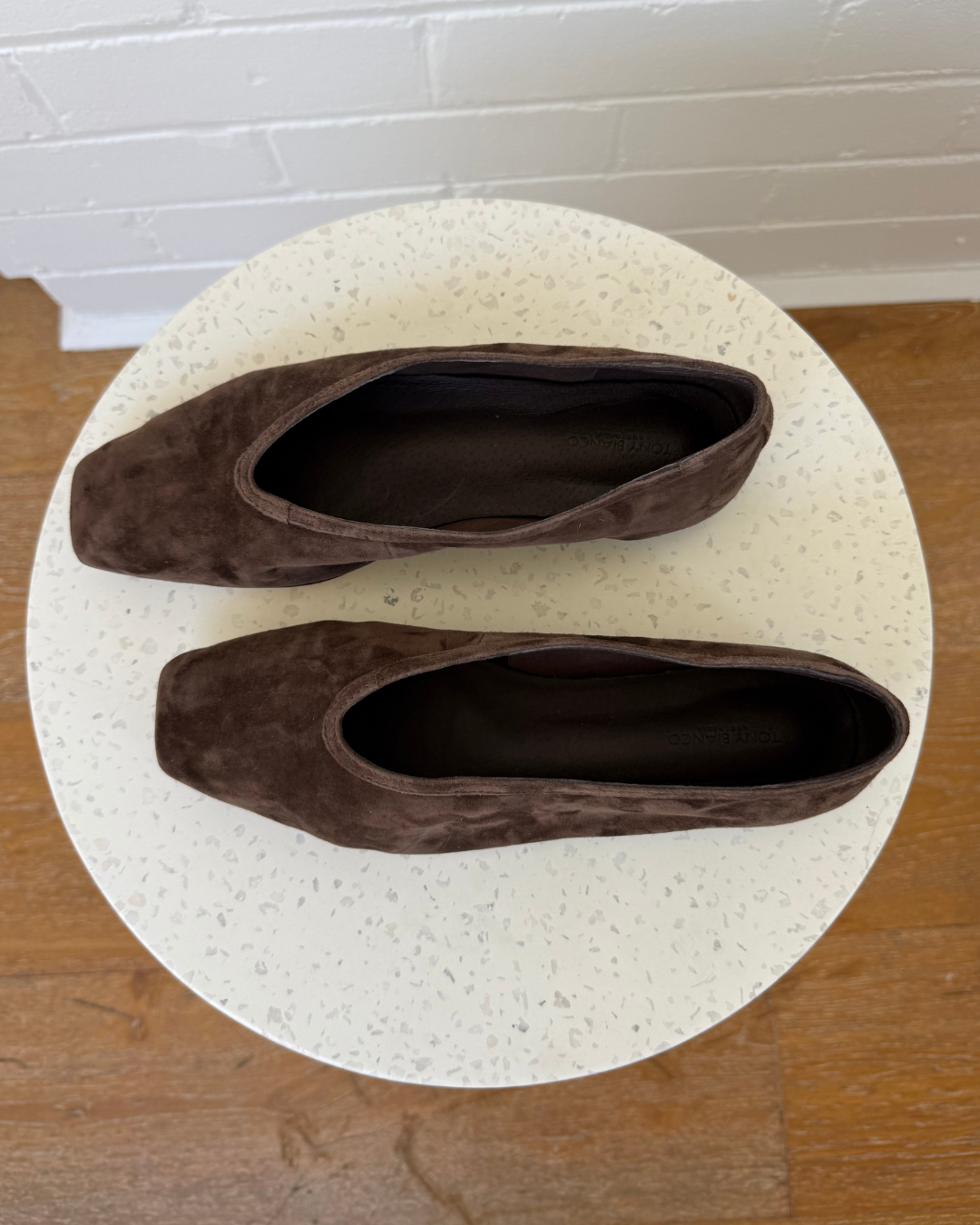 Tony Bianco Espresso Suede Square Toe Ballet Flat - Size 7