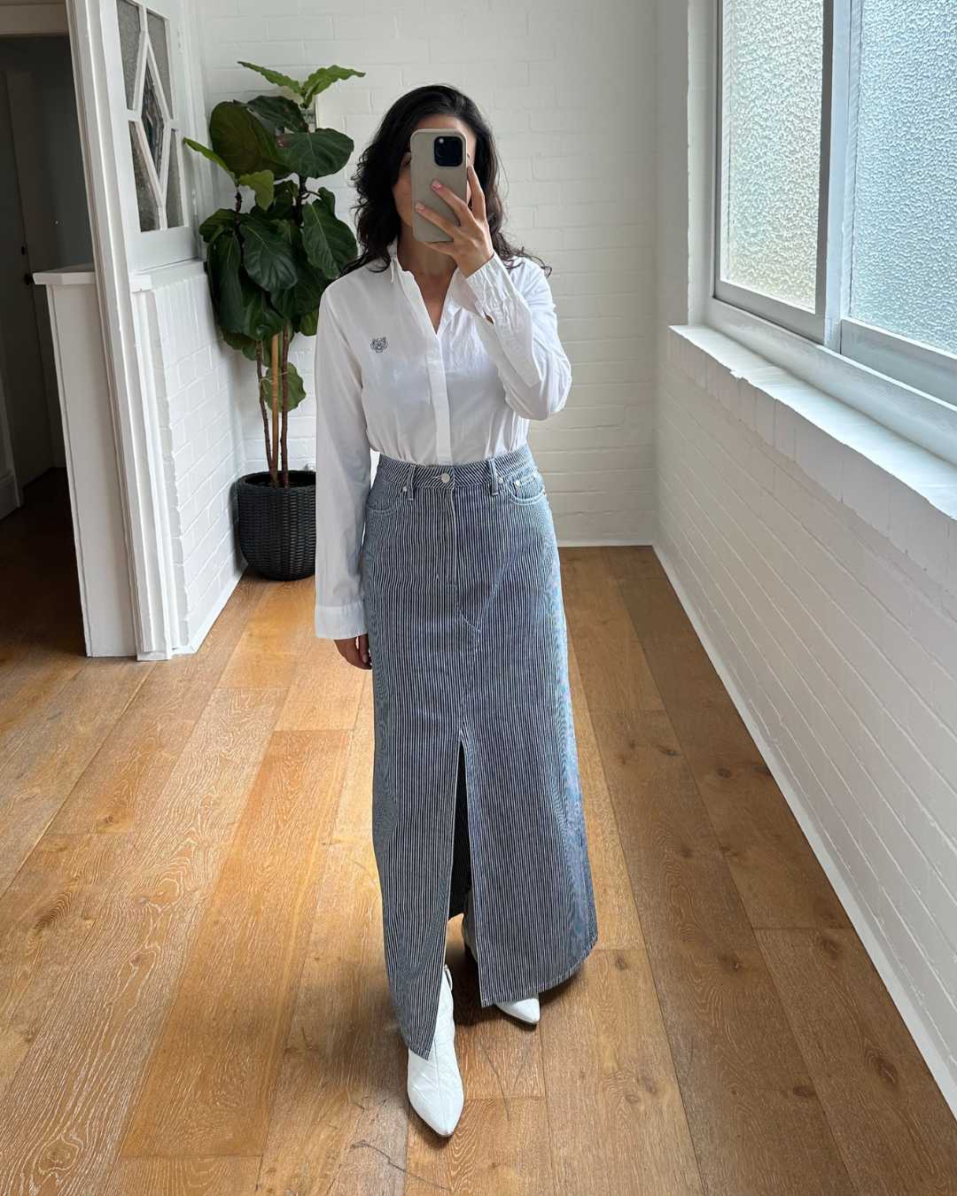 Mon Renn Striped Denim Skirt - Size 8