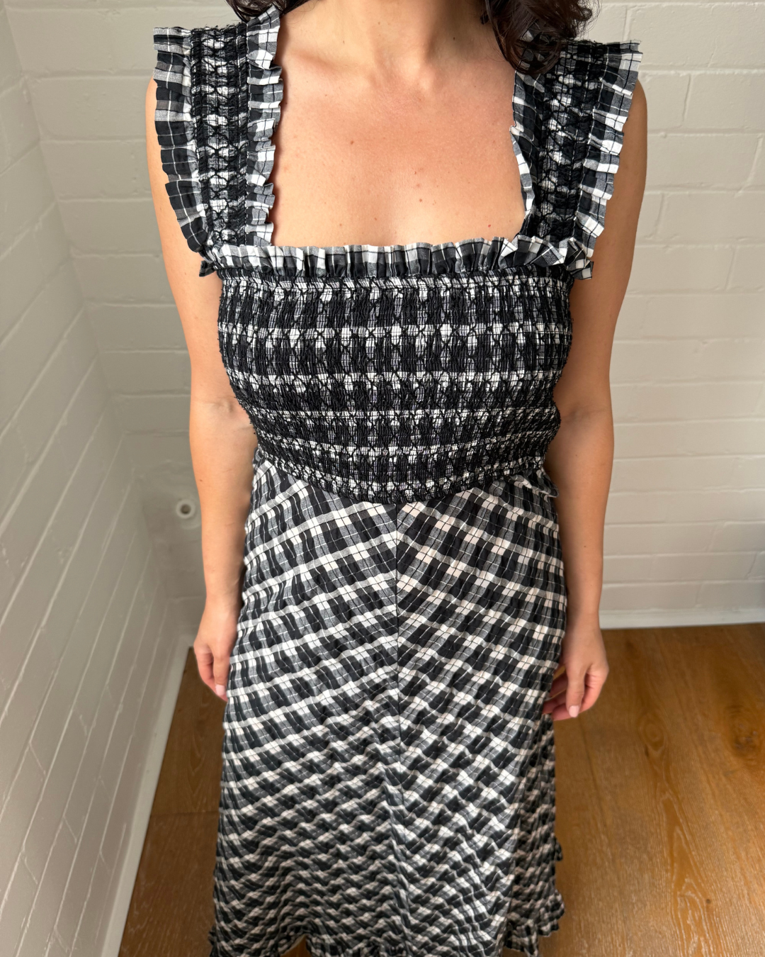 Ganni Seersucker Check Dress - Size 38 (AU 10)