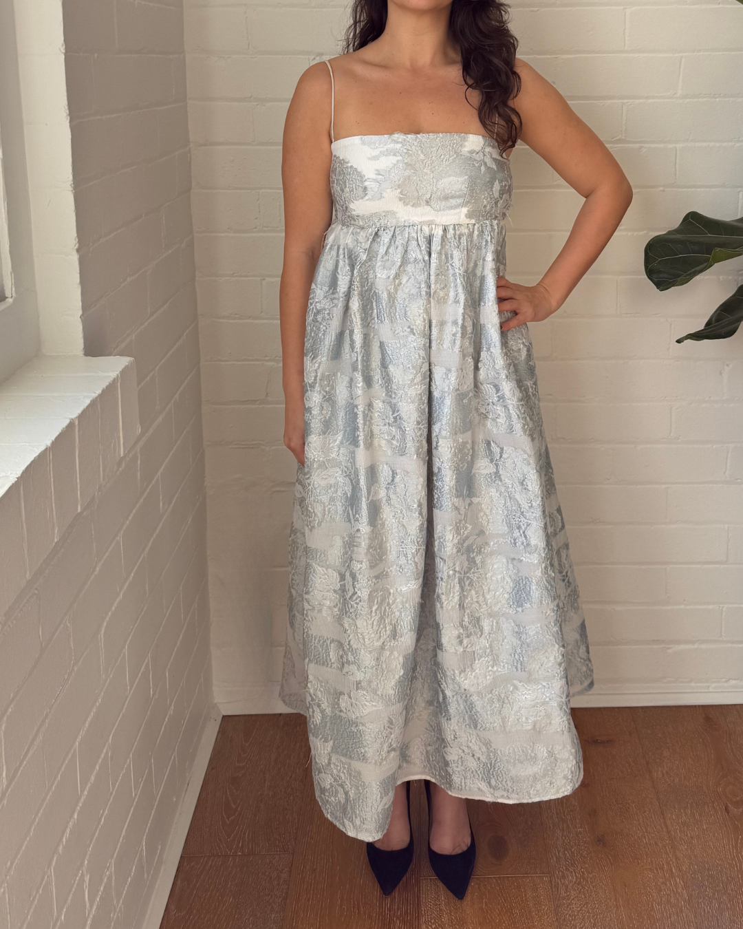 Stine Goya Darya Floral Cloqué Midi Dress - Size 6