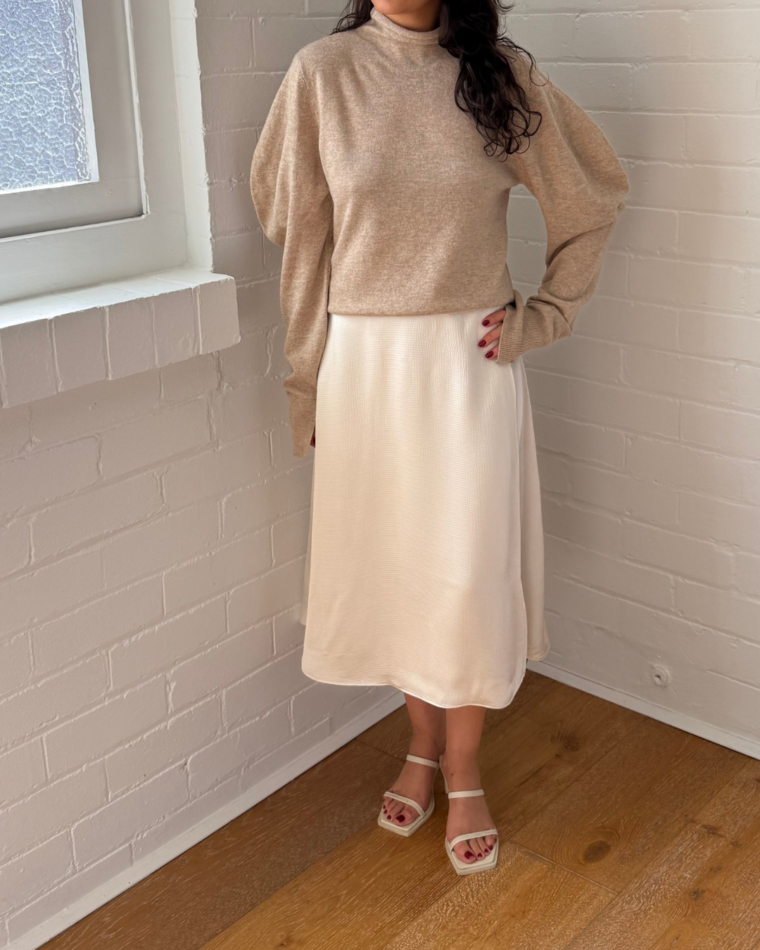 Theory Champagne Wrap Midi Skirt - Size 2 (AU 6)