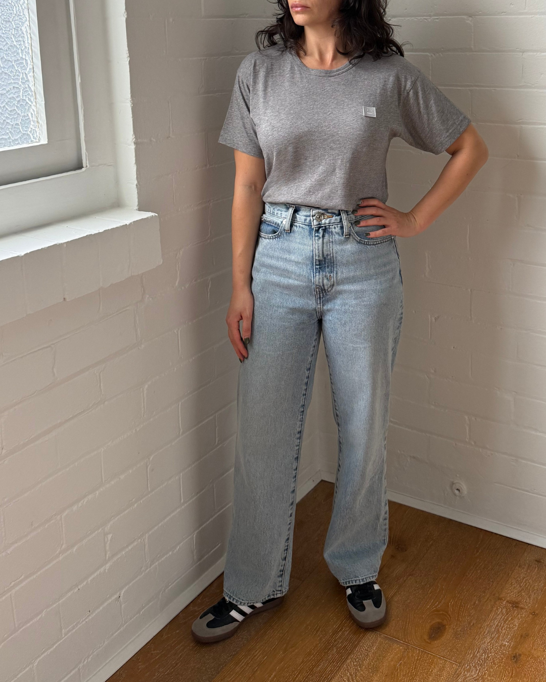 Acne Studios Exford Face T-Shirt Light Grey Melange - Size XS