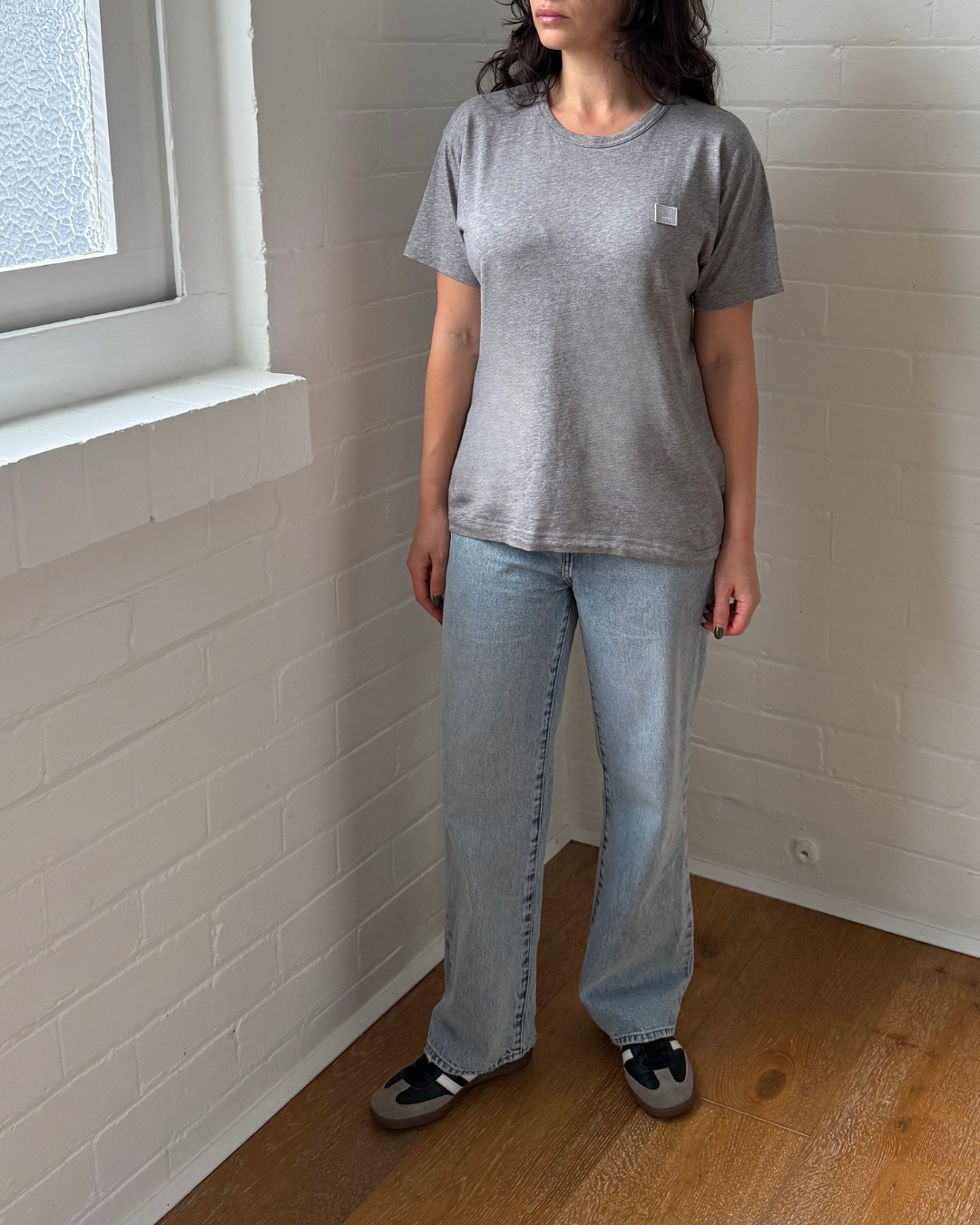 Acne Studios Exford Face T-Shirt Light Grey Melange - Size XS