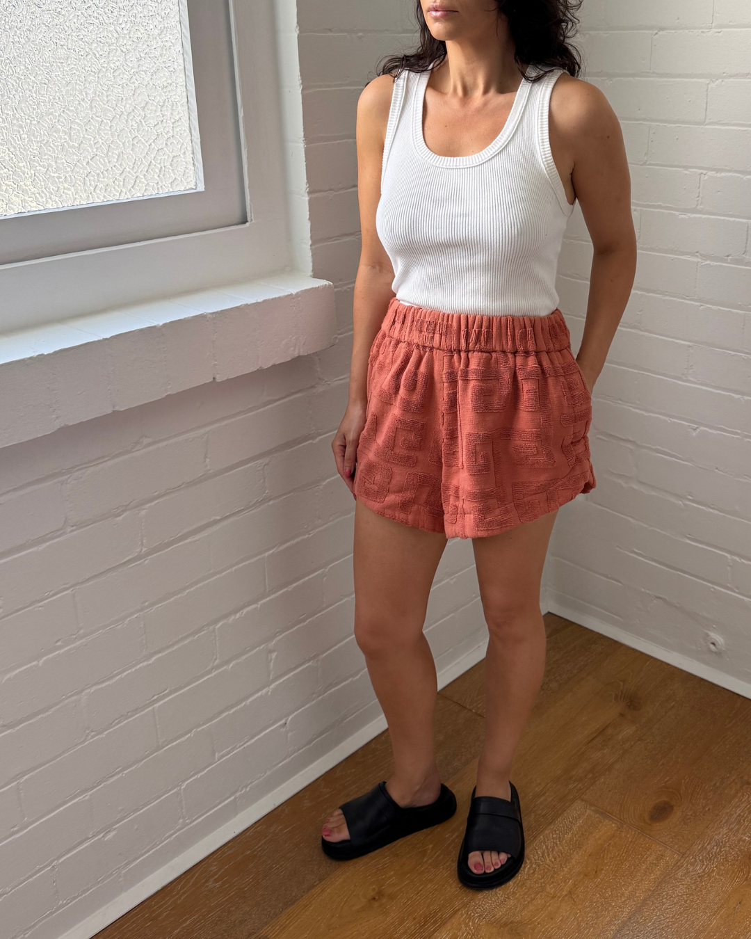 Lucy Folk Terry Shorts Terracotta - Size Small