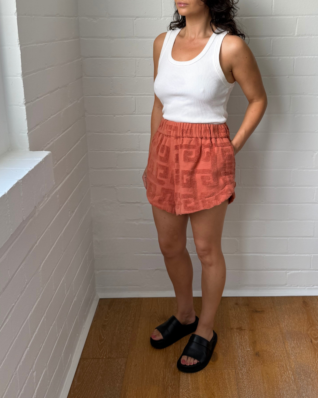 Lucy Folk Terry Shorts Terracotta - Size Small