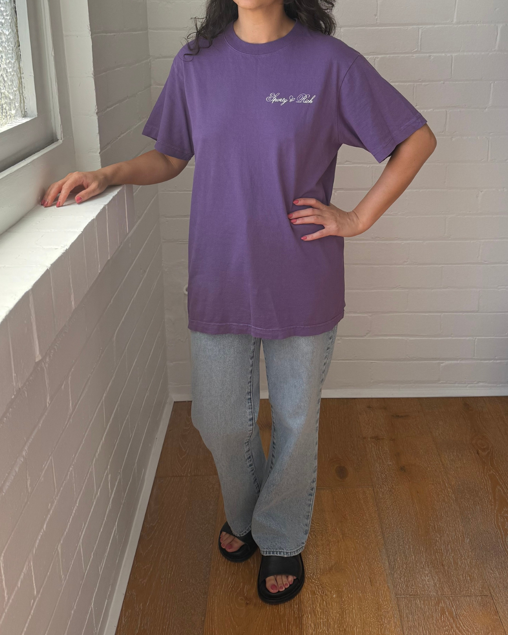 Sporty & Rich Cursive Logo T-Shirt - Size Small