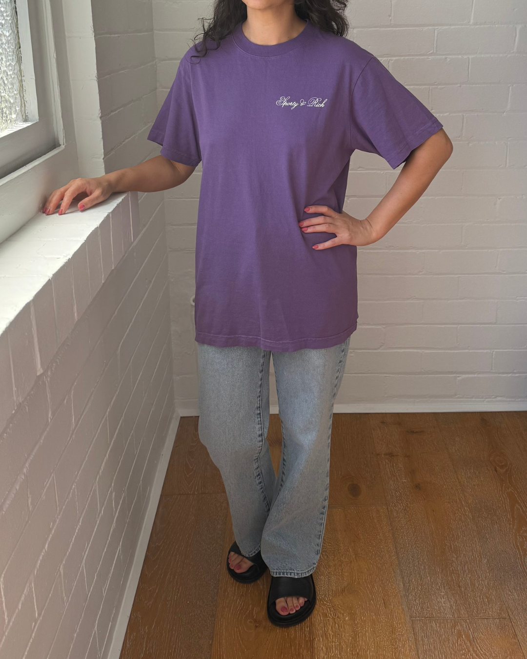 Sporty & Rich Cursive Logo T-Shirt - Size Small