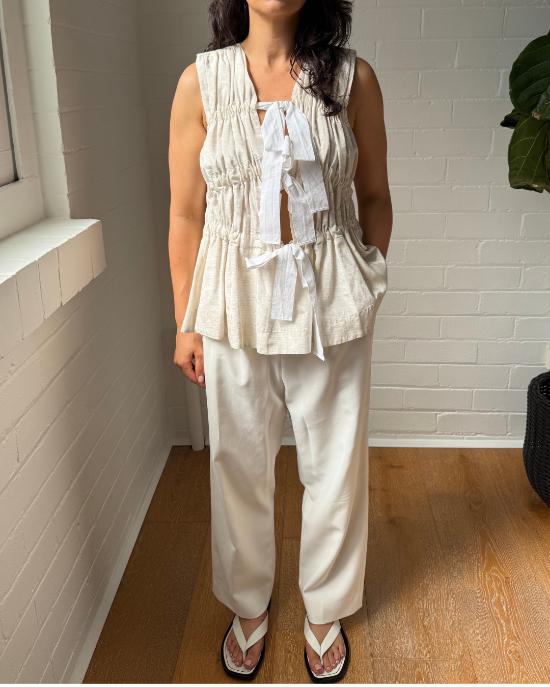 Lovaan Ruched Tie Front Peplum Top - Size 10