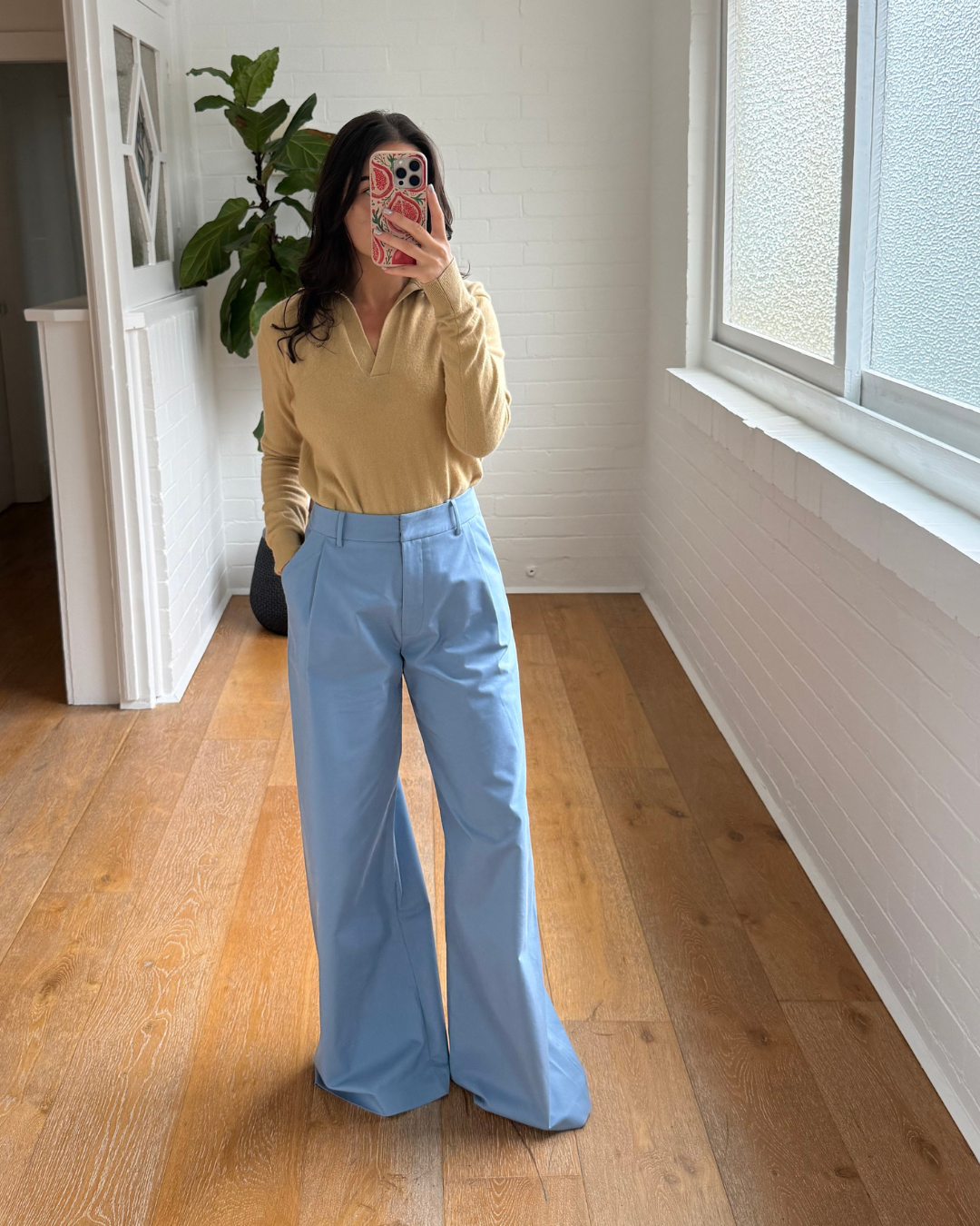 Anna Quan Pleated Cotton Blend Twill Wide Leg Pants - Size 8