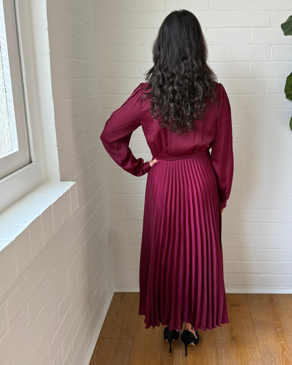 Ginger & Smart Burgundy Pleated Wrap Dress - Size 8