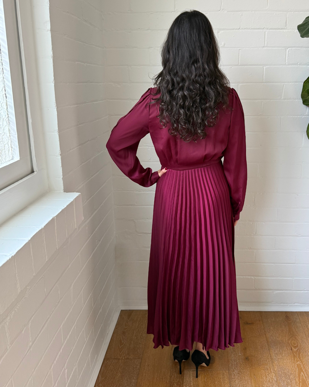 Ginger & Smart Burgundy Pleated Wrap Dress - Size 8