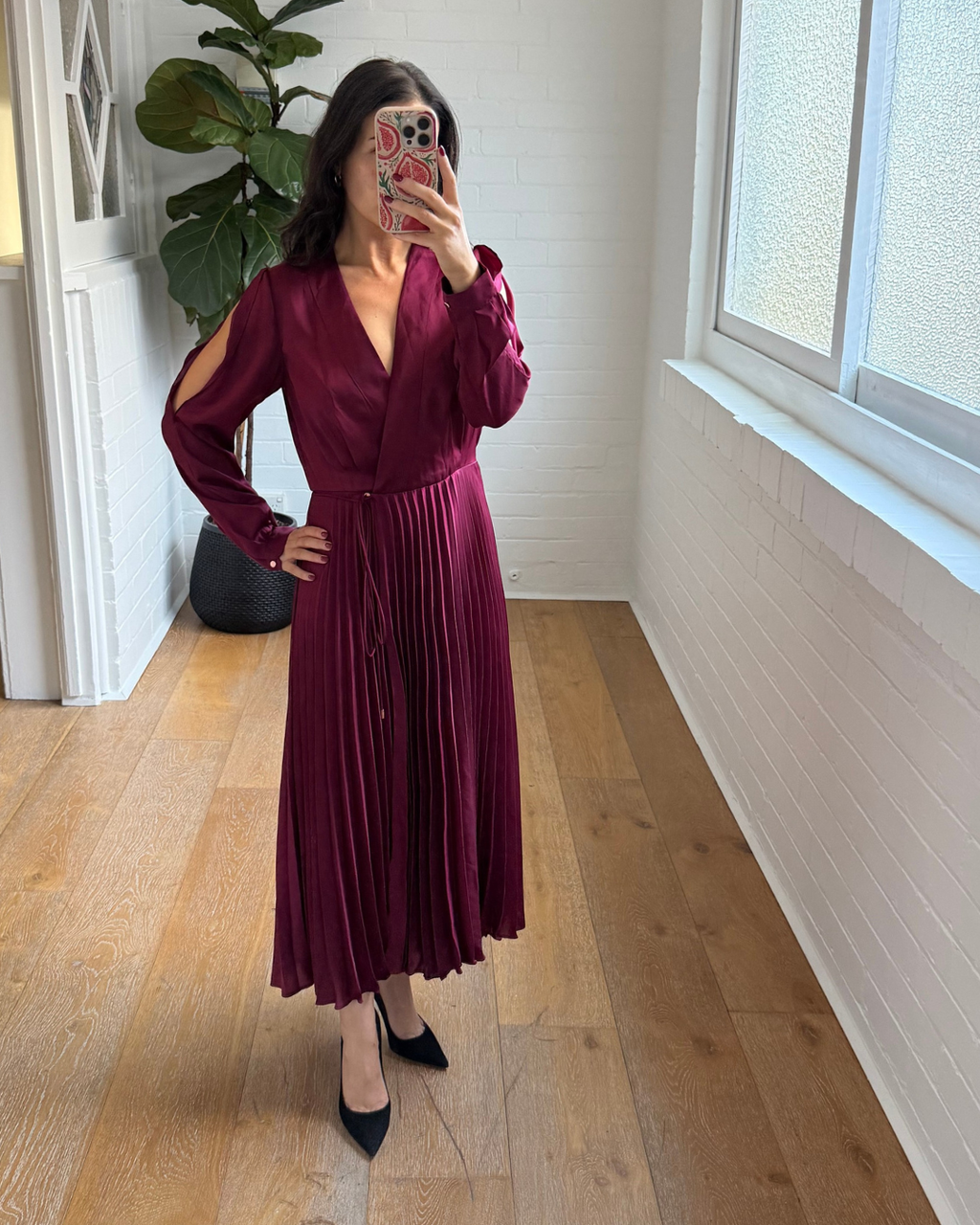 Ginger & Smart Burgundy Pleated Wrap Dress - Size 8