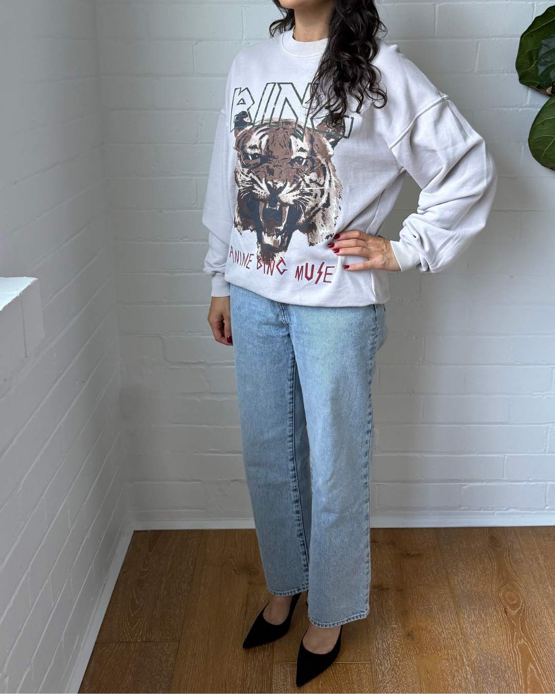Anine Bing Tiger Sweatshirt Stone - Small
