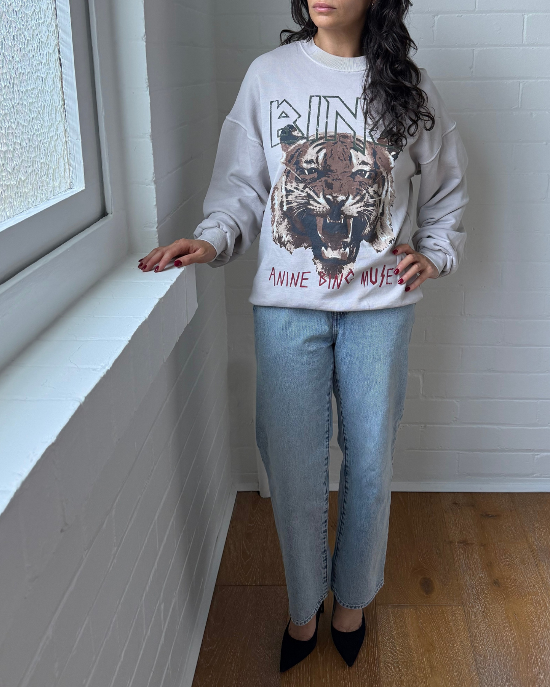 Anine Bing Tiger Sweatshirt Stone - Small