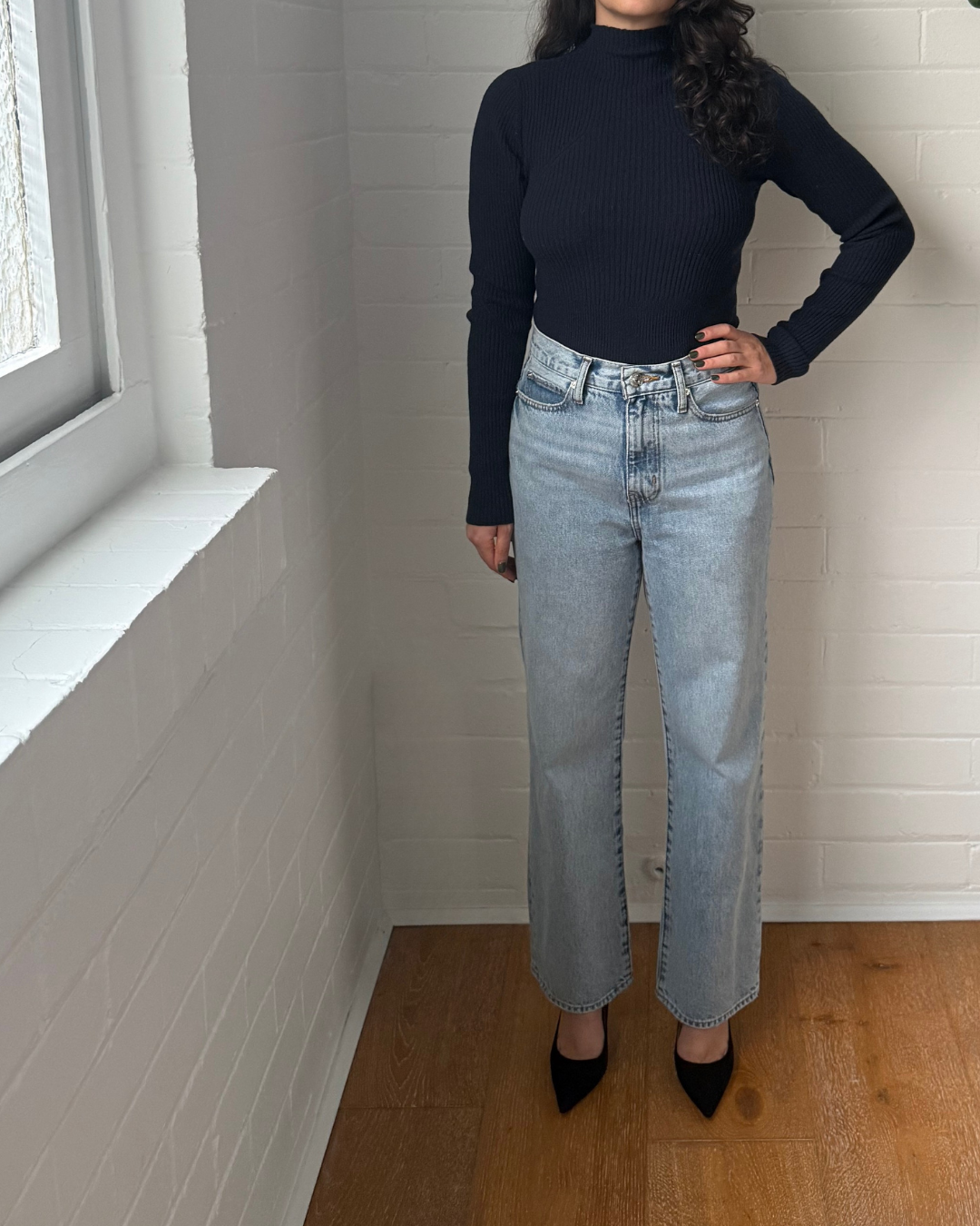 Autumn Cashmere Navy Ribbed Merino Knit - Size Small
