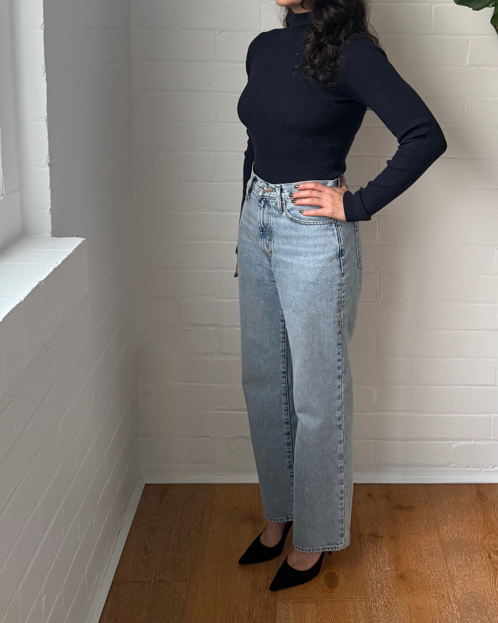 Autumn Cashmere Navy Ribbed Merino Knit - Size Small