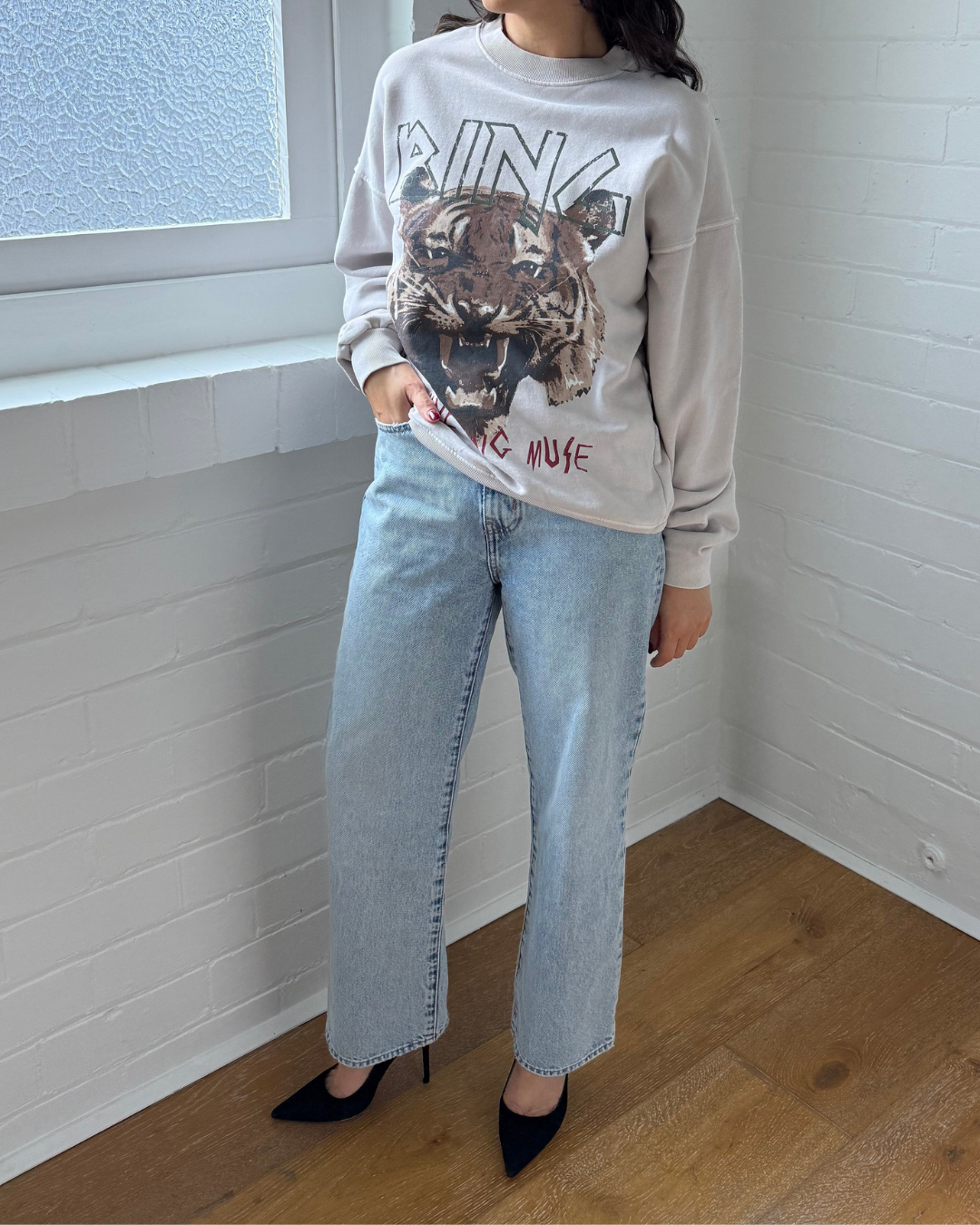Anine Bing Tiger Sweatshirt Stone - Small