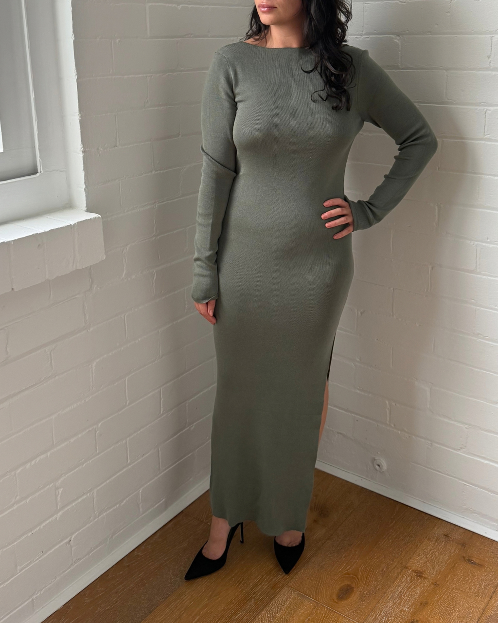 St Agni Long Sleeve Knit Midi Dress - Size Medium