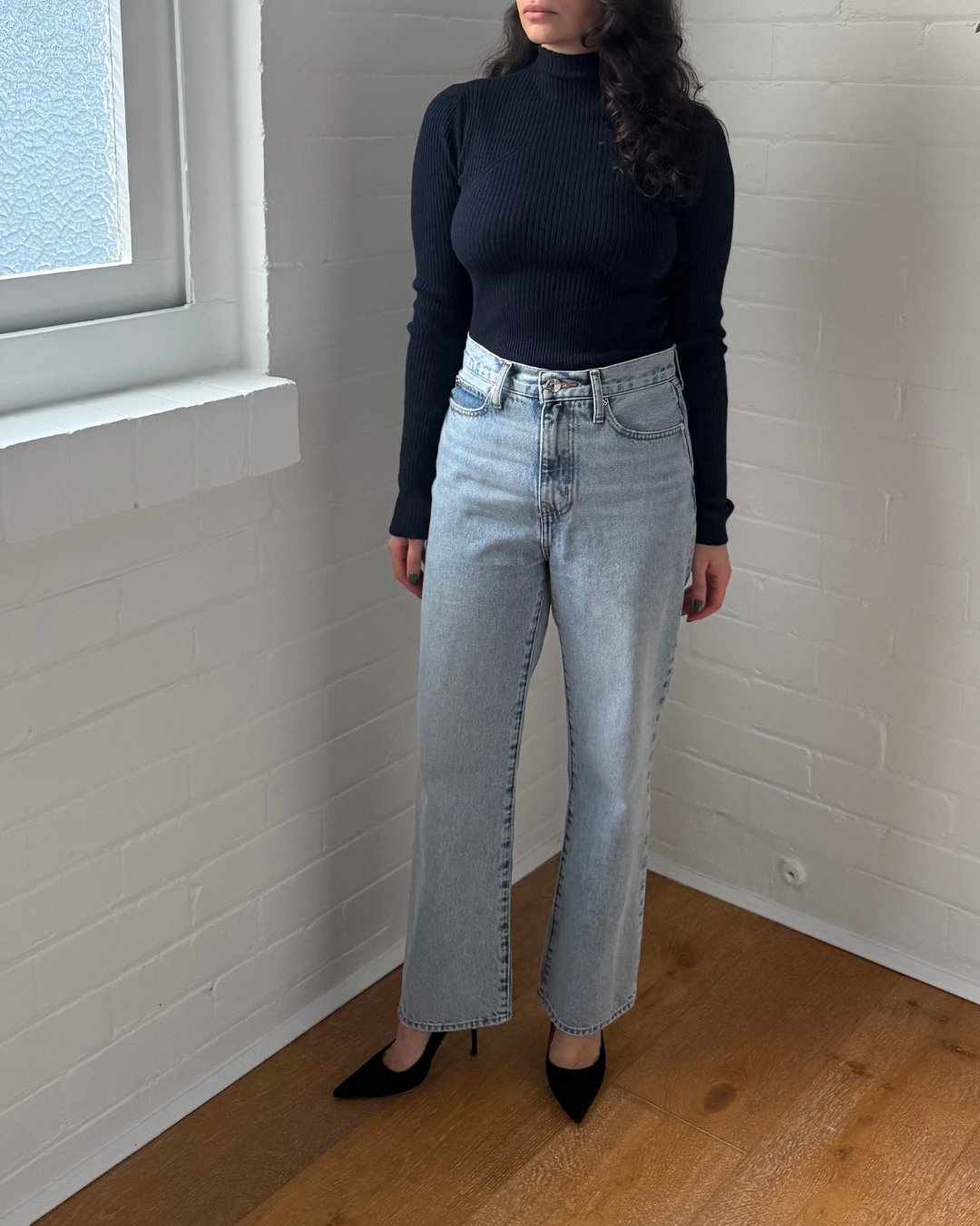 Autumn Cashmere Navy Ribbed Merino Knit - Size Small