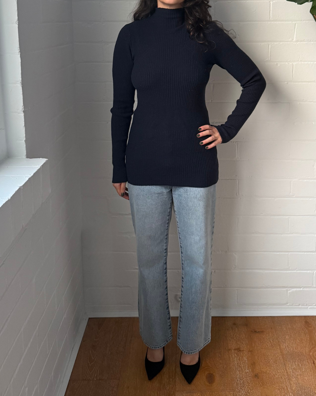Autumn Cashmere Navy Ribbed Merino Knit - Size Small