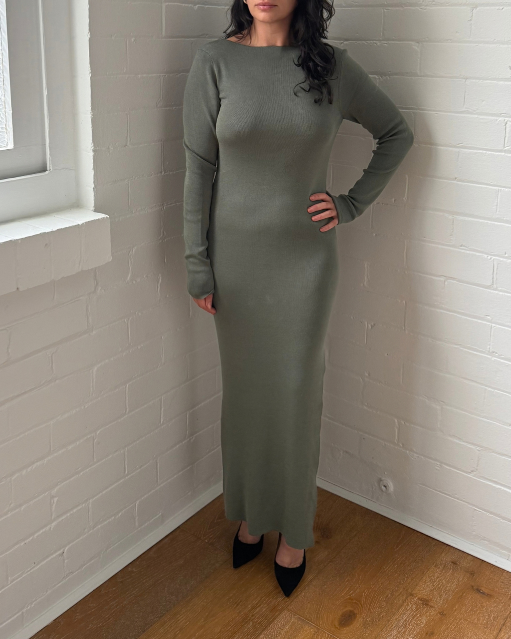 St Agni Long Sleeve Knit Midi Dress - Size Medium
