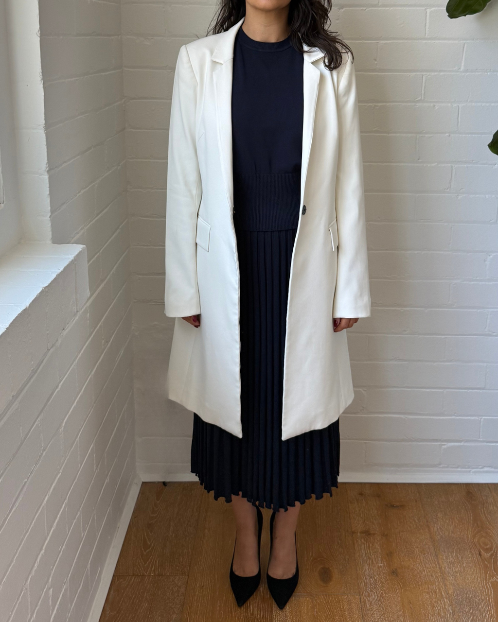 Cue White Longline Blazer Coat - Size 8