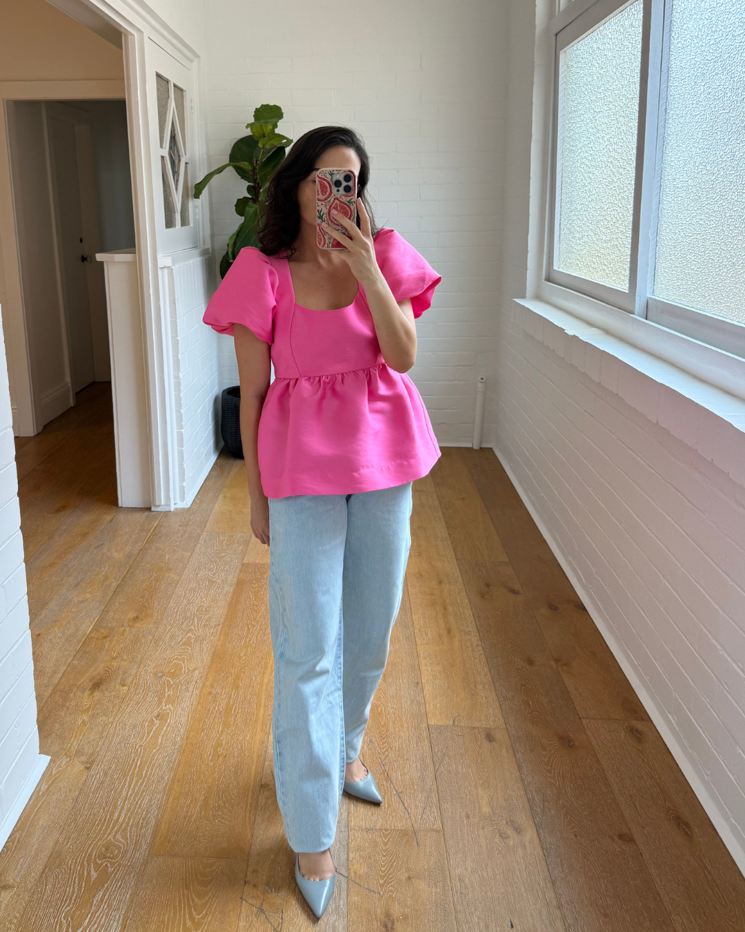 Aligne Allanah Puff Sleeve Peplum Satin Top - Size 8