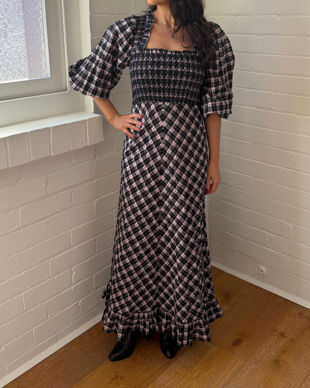 Ganni Seersucker Balloon Sleeve Dress - Size 36 (AU 8)