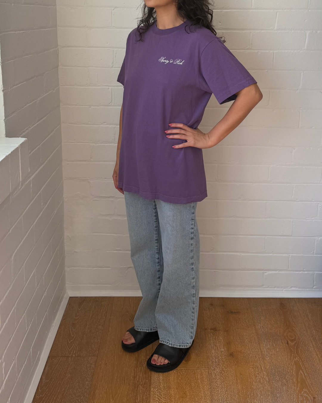Sporty & Rich Cursive Logo T-Shirt - Size Small