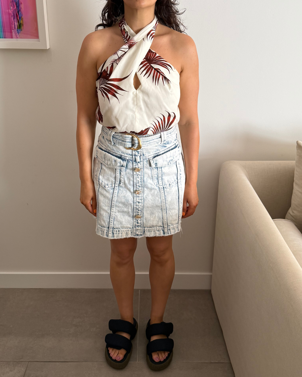Veronika Maine Terracotta Palm Print Top - Size 8
