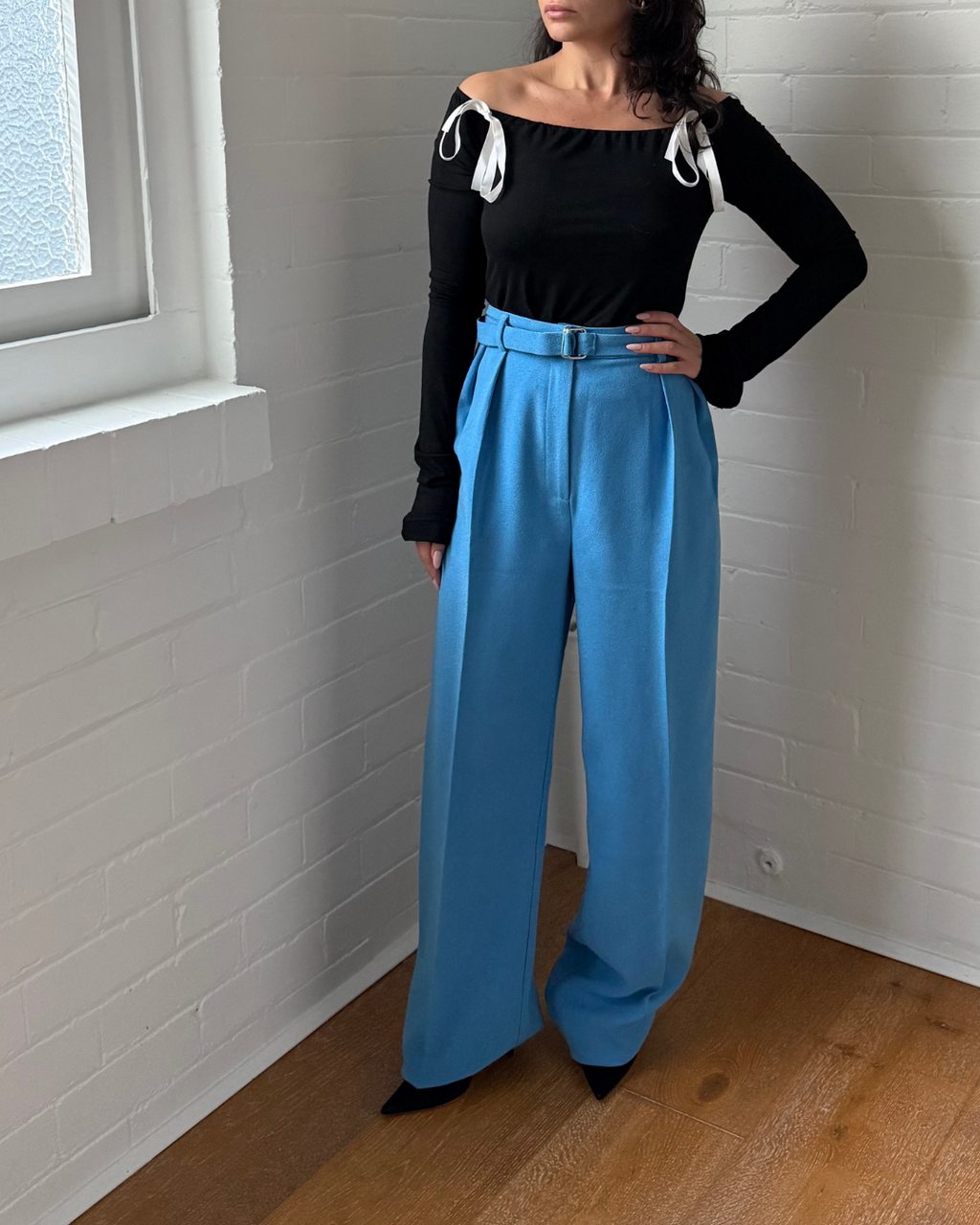 Paris Georgia Max Belted Crepe Wideleg Pants - Size XS