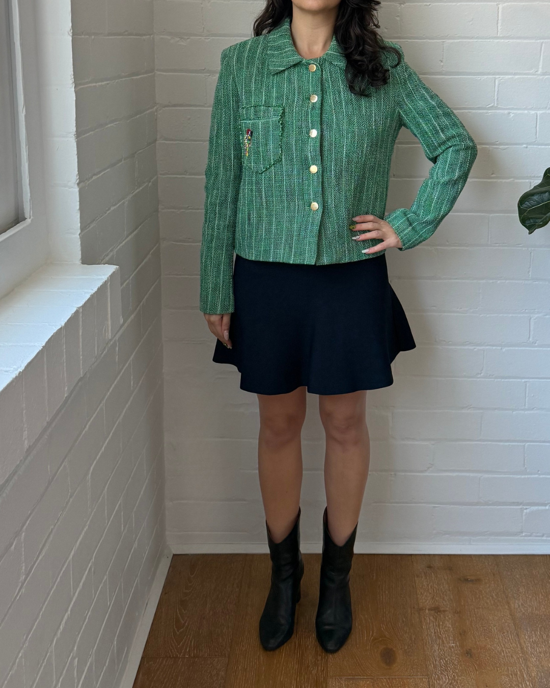 Sandro Green Tweed Jacket - Size 38 (AU 8-10)