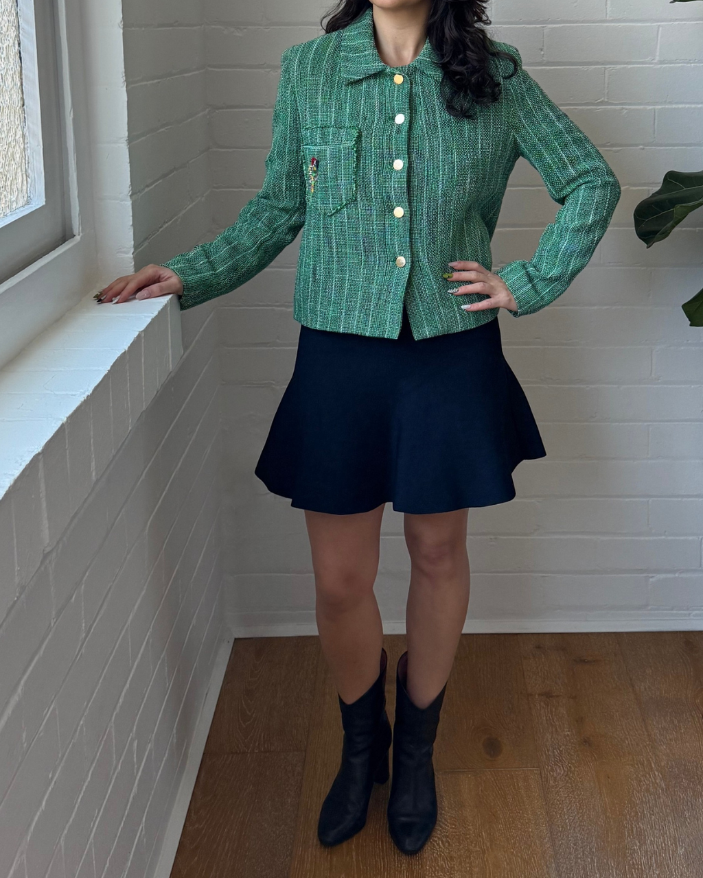 Sandro Green Tweed Jacket - Size 38 (AU 8-10)