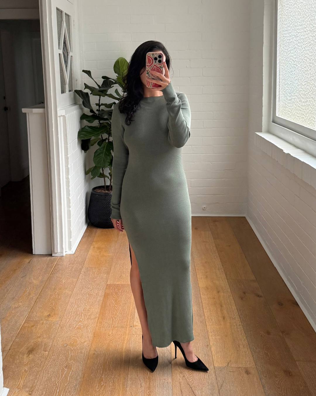 St Agni Long Sleeve Knit Midi Dress - Size Medium