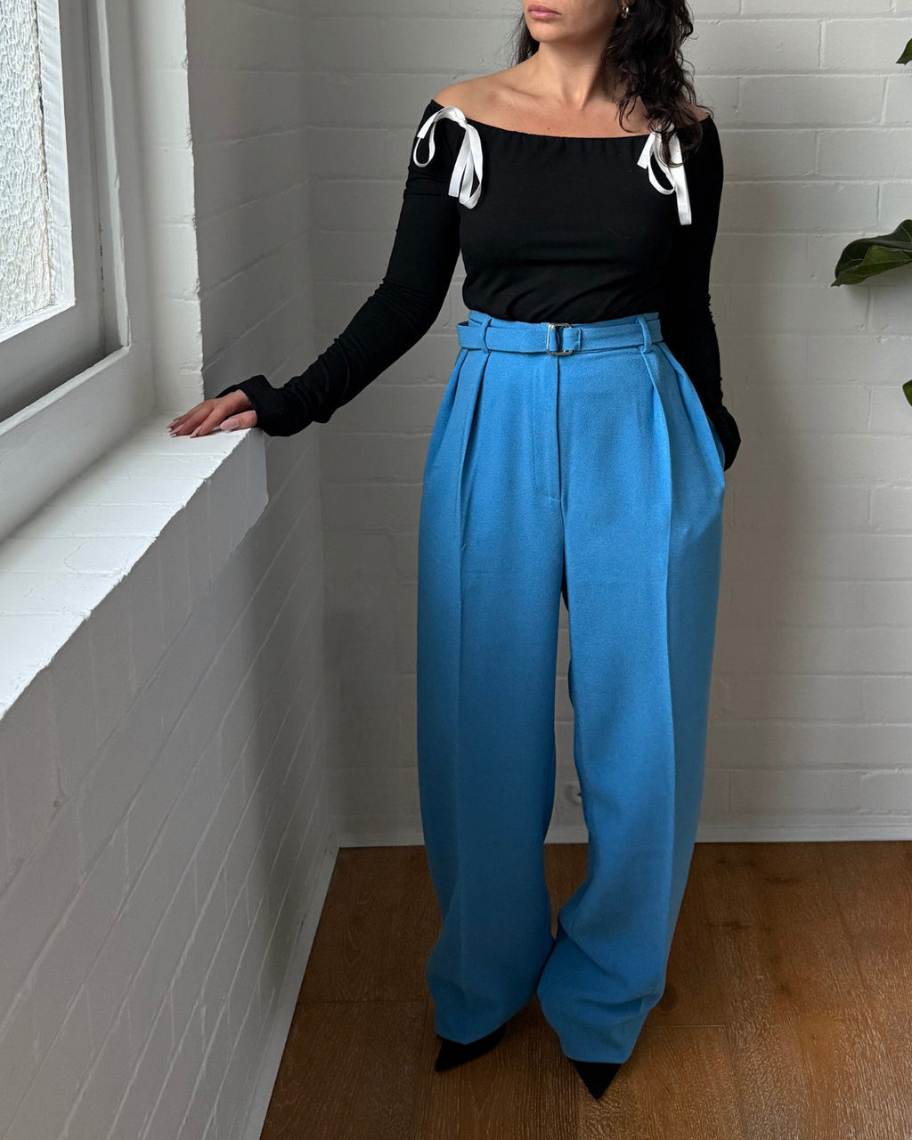 Paris Georgia Max Belted Crepe Wideleg Pants - Size XS