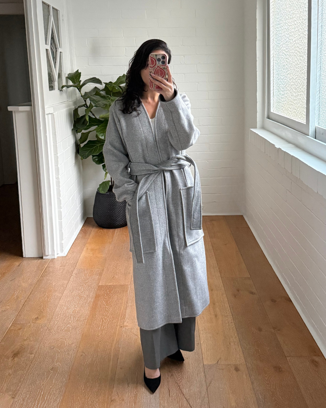 Celine Phoebe Philo Era Grey Wool Angora Wrap Coat - Size 34 (AU 6-8)