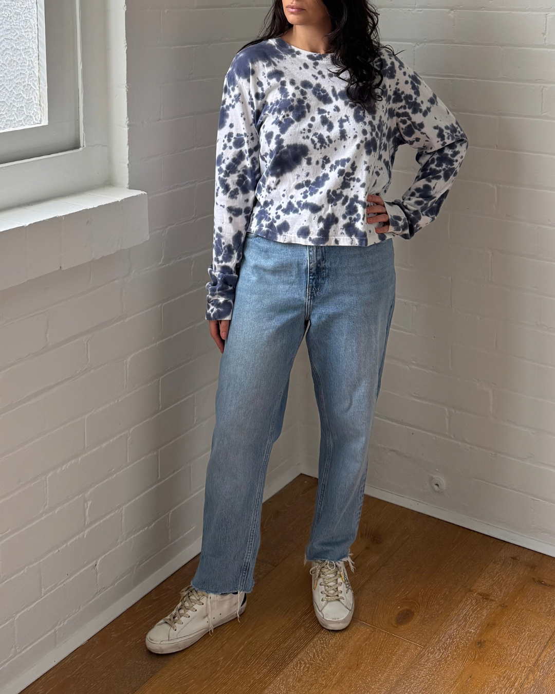 Bassike Tie Dye Long Sleeve Tee - Size Medium