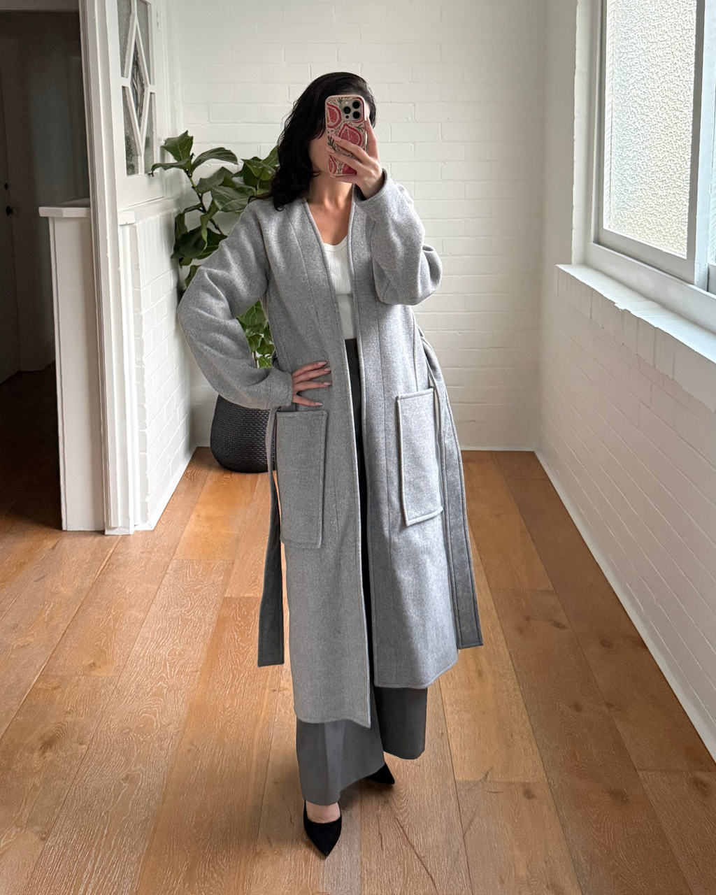 Celine Phoebe Philo Era Grey Wool Angora Wrap Coat - Size 34 (AU 6-8)